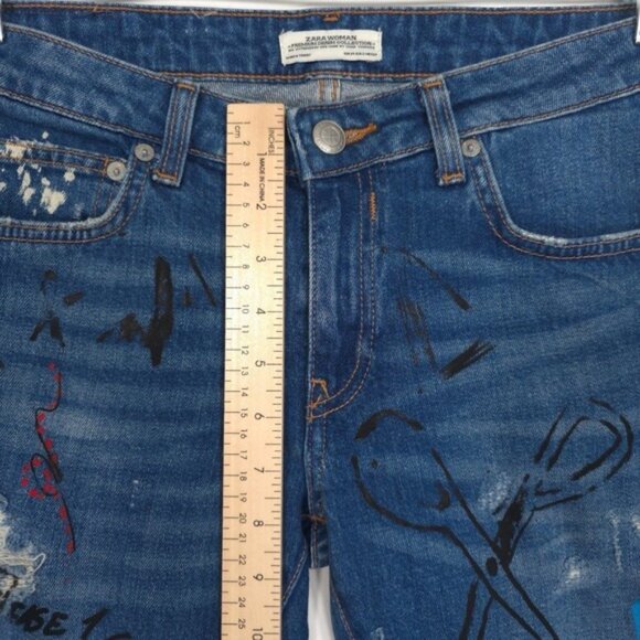 ZARA WOMAN DENIM PREMIUM COLLECTION Graffiti Size 2 RARE Blue Jeans 9863/265 - Picture 4 of 12